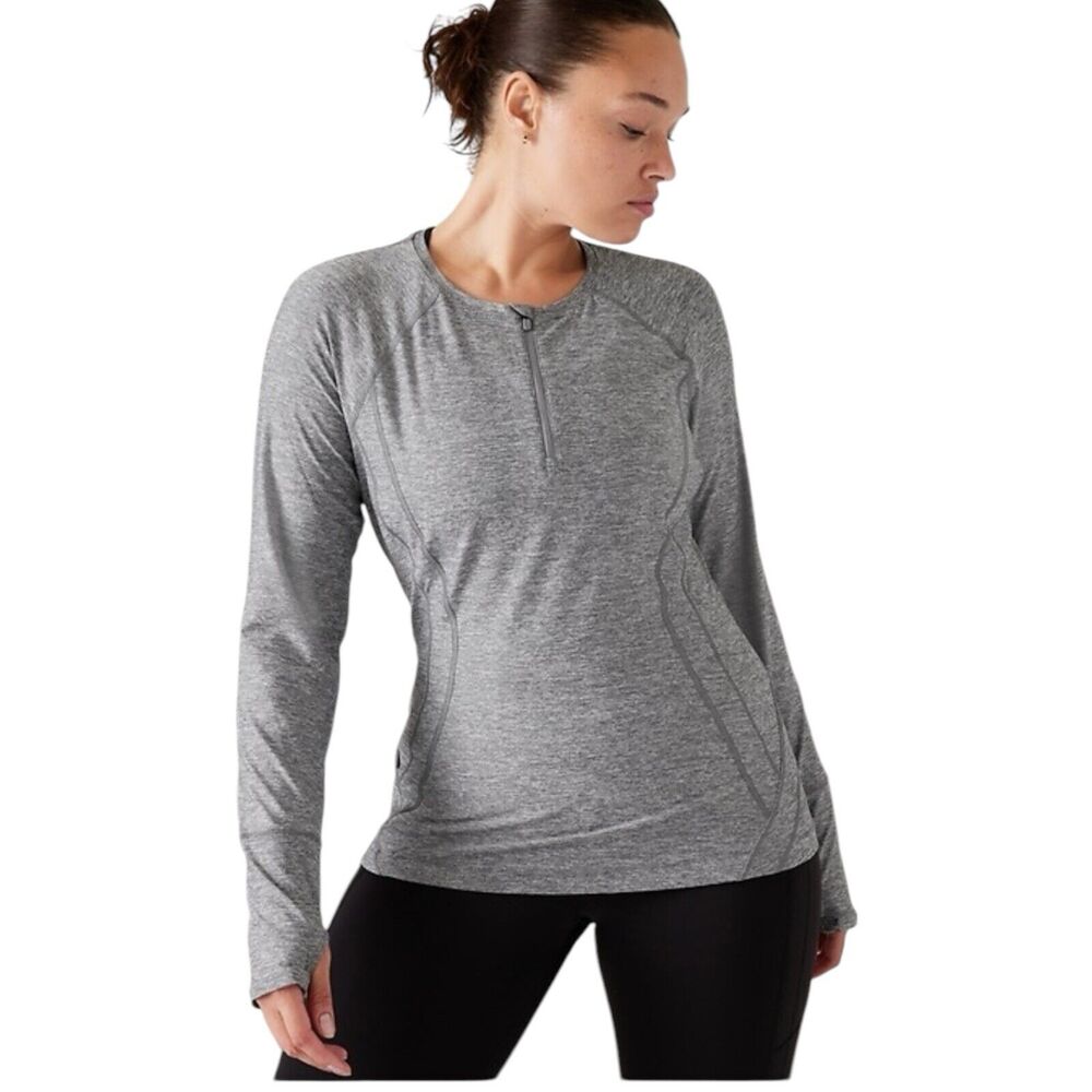 Athlete Women Gray XL Long Sleeve Pockets Pacifica Illume UPF Fitted Active Top